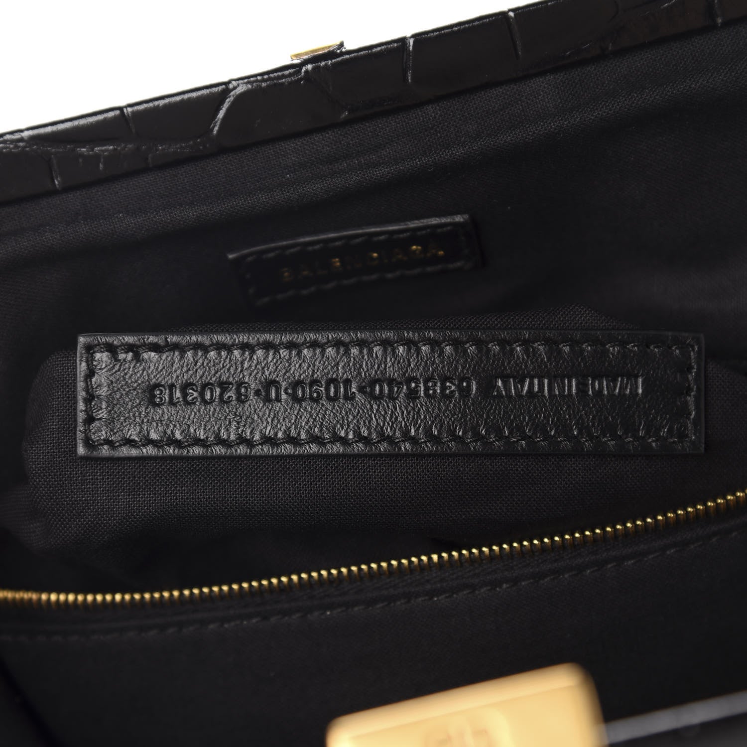 Balenciaga Shiny Supple Calfskin Logo Crocodile Embossed Cloud Crossbody Bag Black White 9 of 10