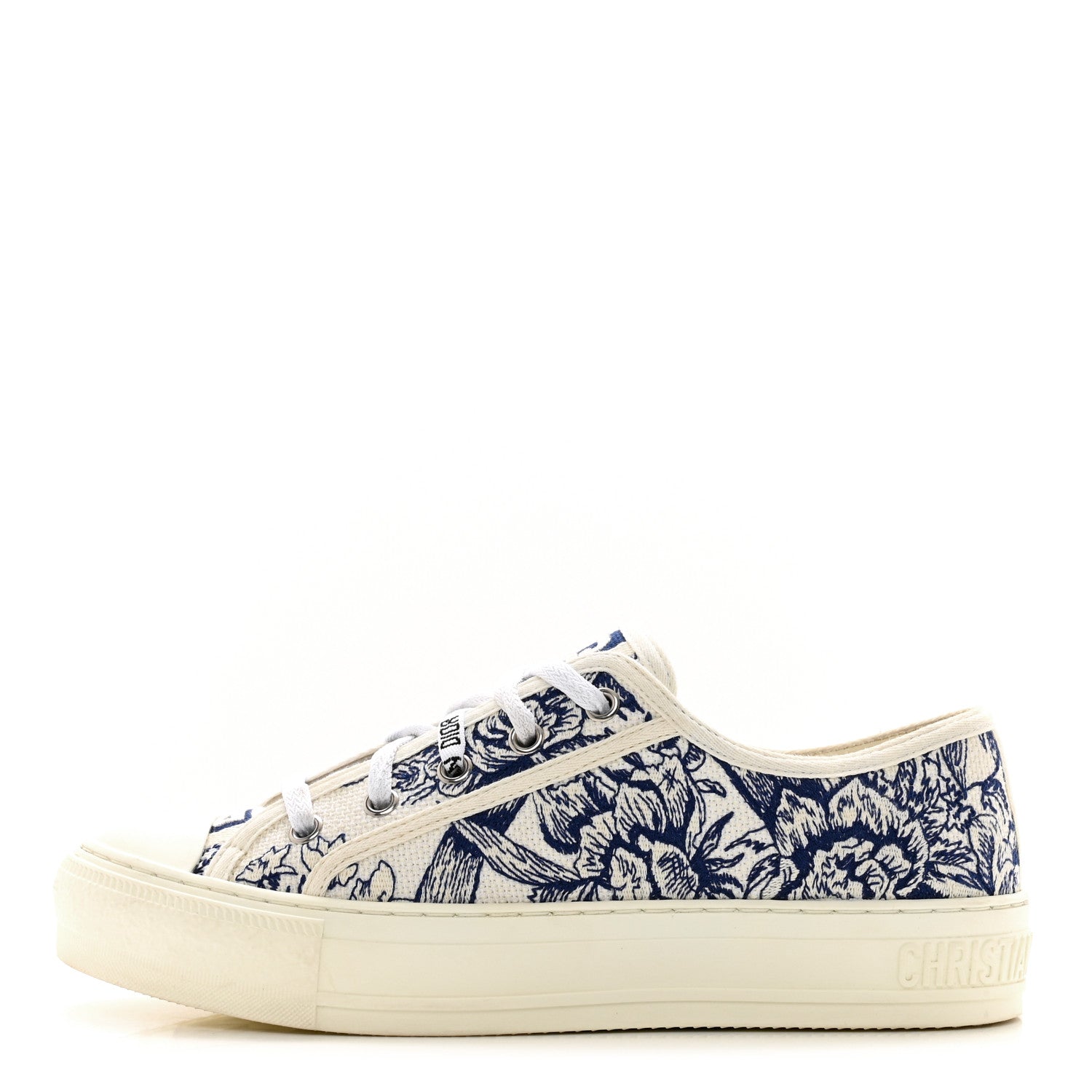 Christian Dior Canvas Toile De Jouy Embroidered Womens Walk Dior Low Top Sneakers 37 White Navy 1 of 9