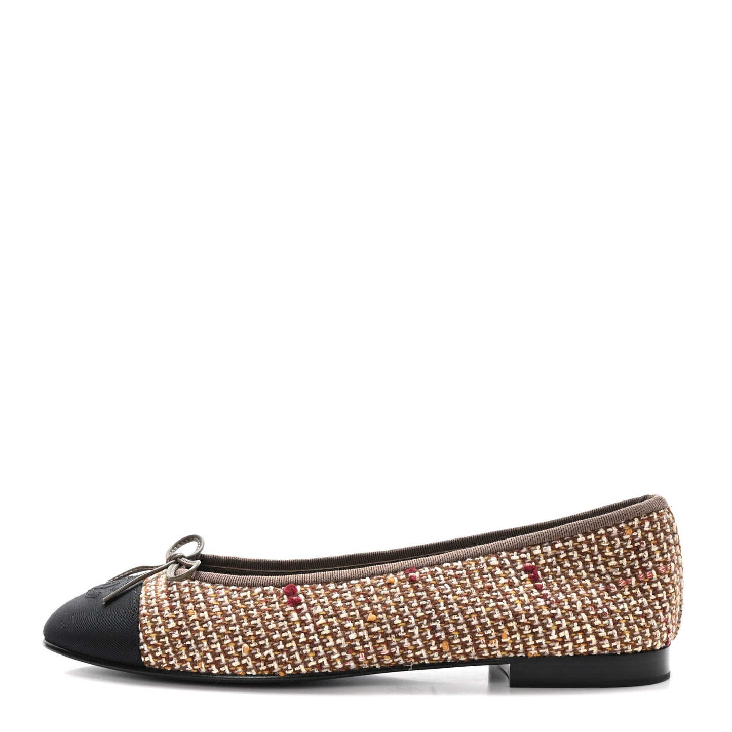 Tweed Grosgrain Cap Toe Ballerina Flats 41 Black Brown Multicolor
