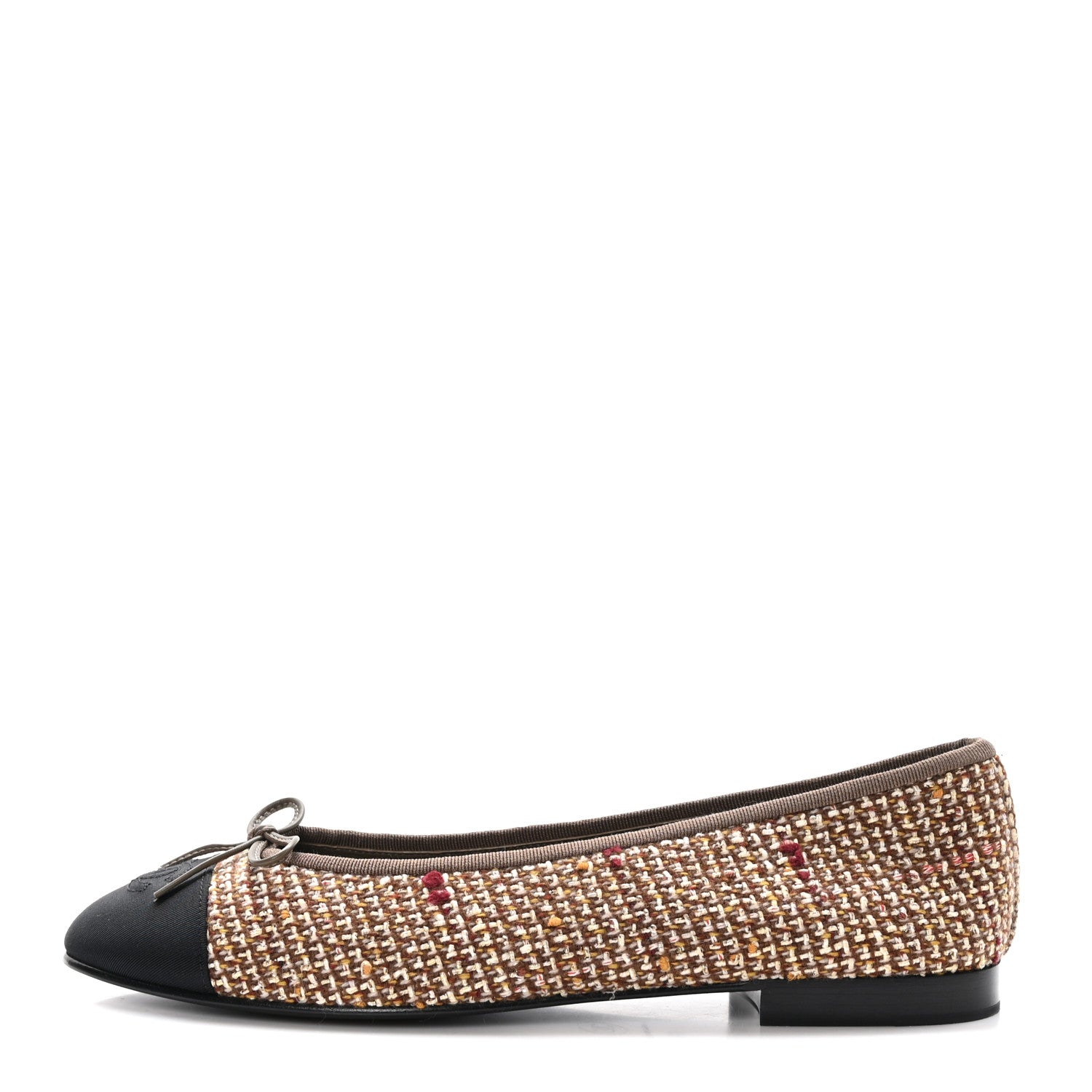 Chanel Tweed Grosgrain Cap Toe Ballerina Flats 41 Black Brown Multicolor 1 of 9