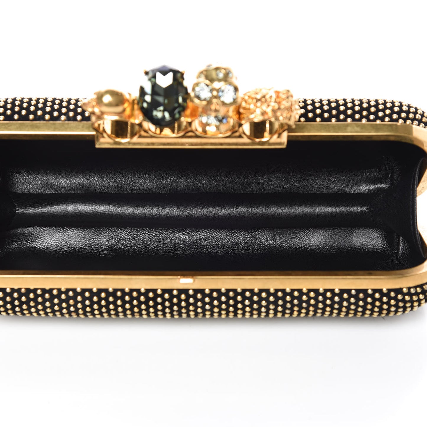 Suede Studded Skull Knuckle Box Clutch Black
