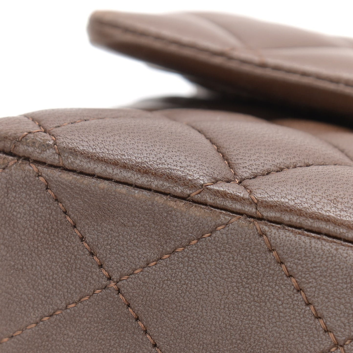 Lambskin Quilted Medium Double Flap Brown