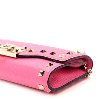 Valentino Garavani Pebbled Calfskin Rockstud Flip Lock Wallet On Chain Feminine Pink 9 of 9