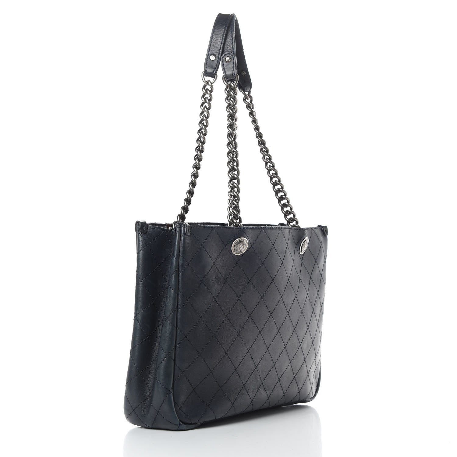 Chanel Calfskin Stitched Shopping Tote Blue 3 of 24