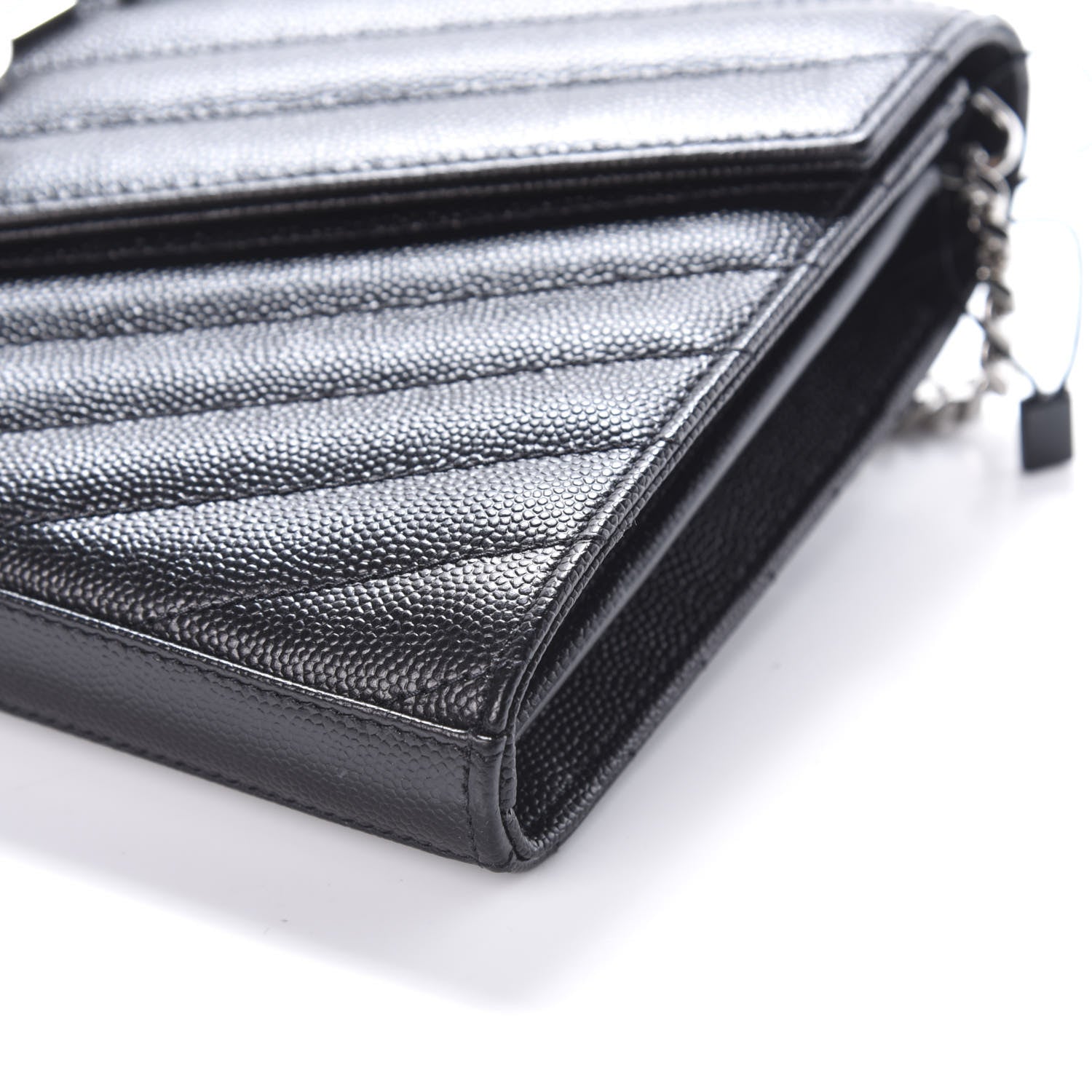 Saint Laurent Grain De Poudre Matelasse Chevron Monogram Chain Wallet Black 8 of 8