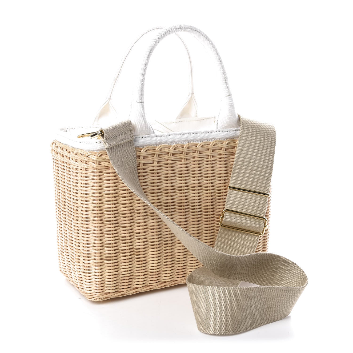 Prada Canvas Wicker Shoulder Bag White Tan 4 of 10
