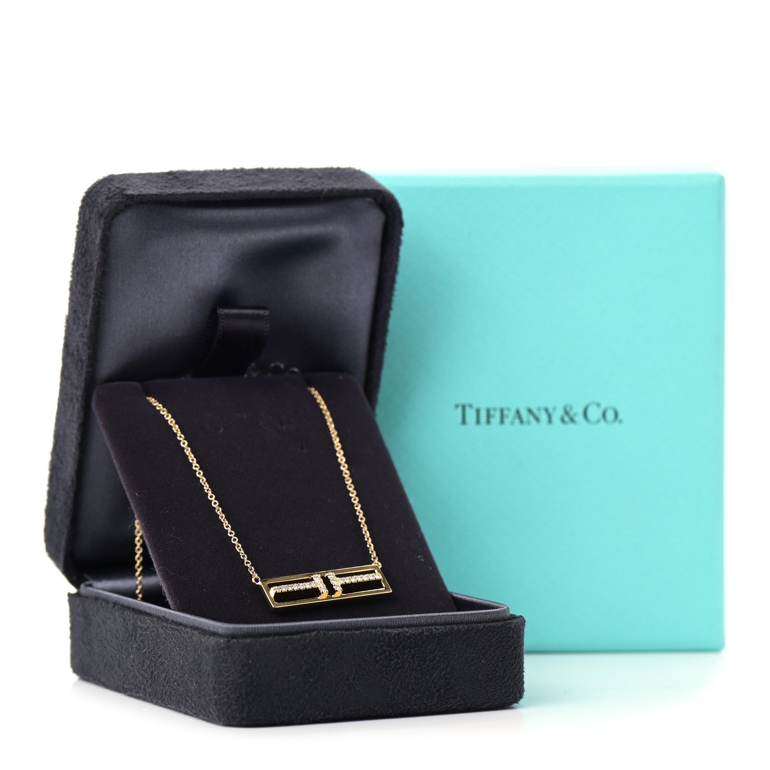 Tiffany 18K Yellow Gold Diamond Tiffany T Two Open Horizontal Bar Pendant 7 of 7