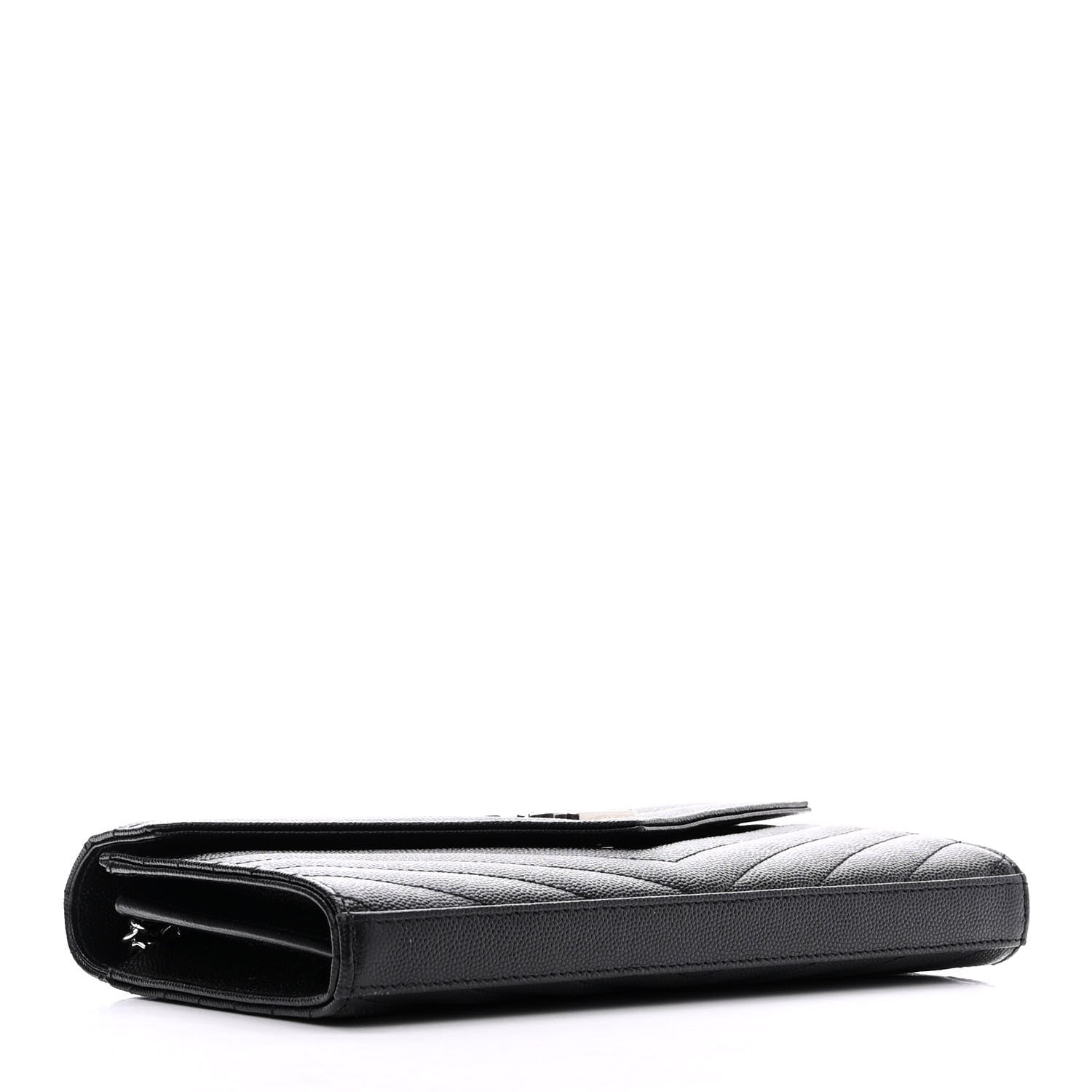 Saint Laurent Grain De Poudre Matelasse Chevron Monogram Chain Wallet Black 4 of 12