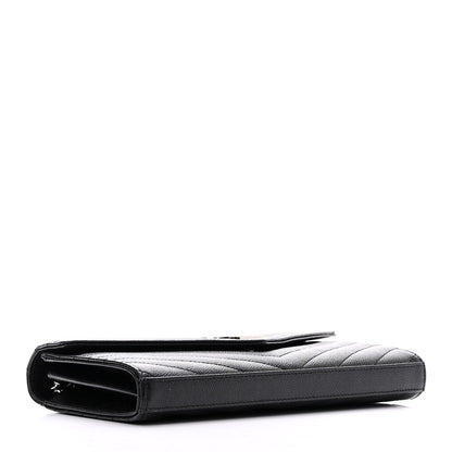 Saint Laurent Grain De Poudre Matelasse Chevron Monogram Chain Wallet Black 4 of 12