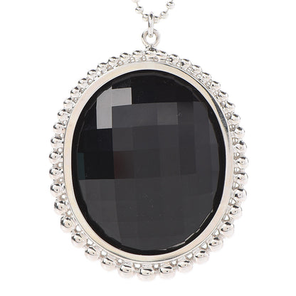 Tiffany Sterling Silver Onyx Ziegfeld Oval Pendant Necklace 4 of 12