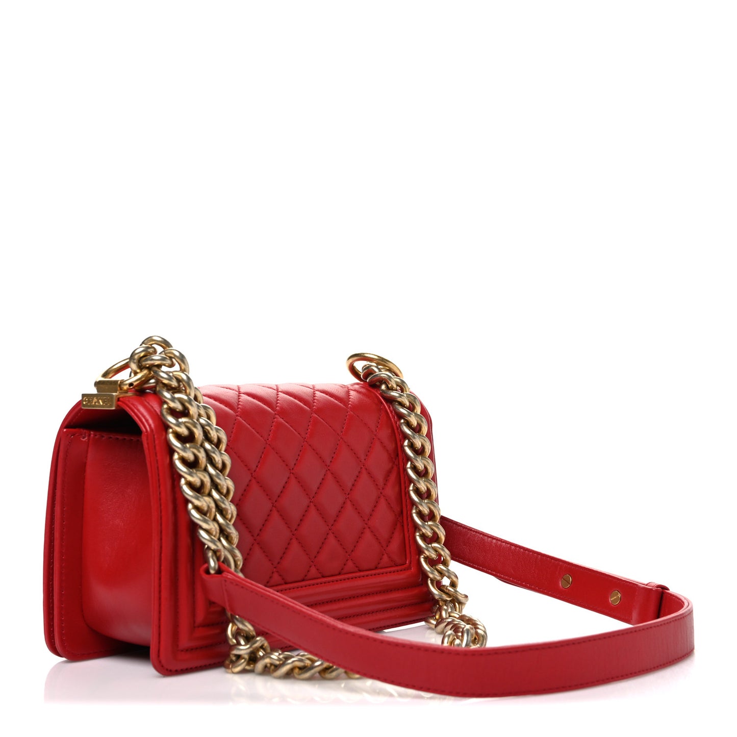 Lambskin Quilted Small Boy Flap Red