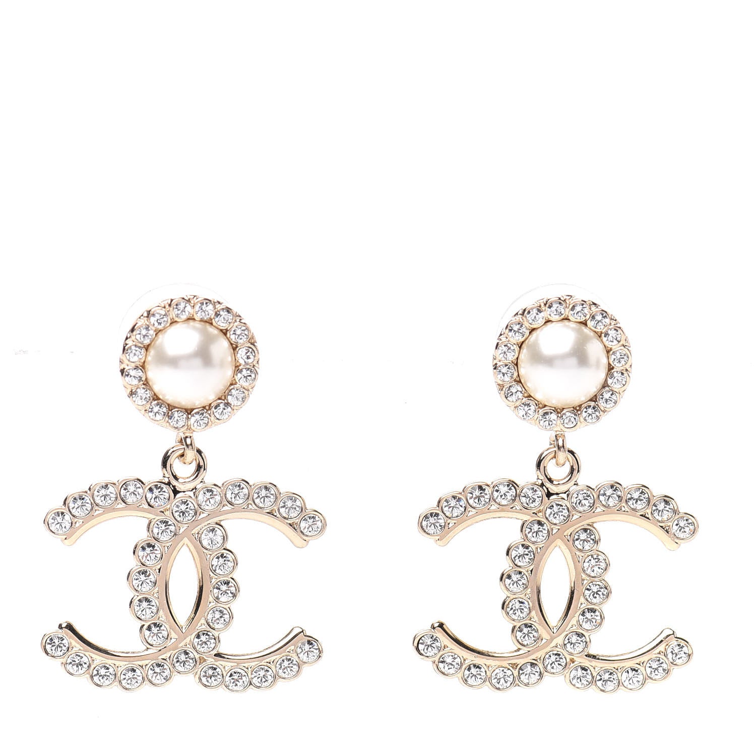 Chanel Crystal Pearl Bow-tiful CC Drop Earrings Gold 1 of 5