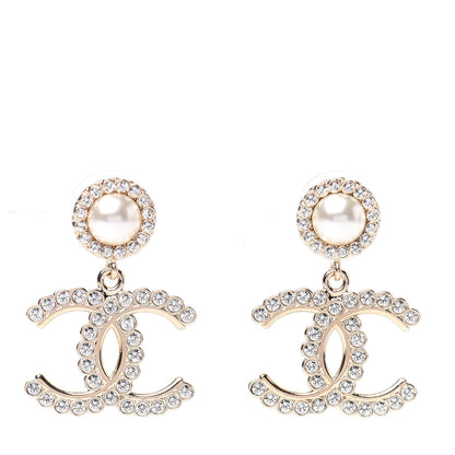 Chanel Crystal Pearl Bow-tiful CC Drop Earrings Gold 1 of 5