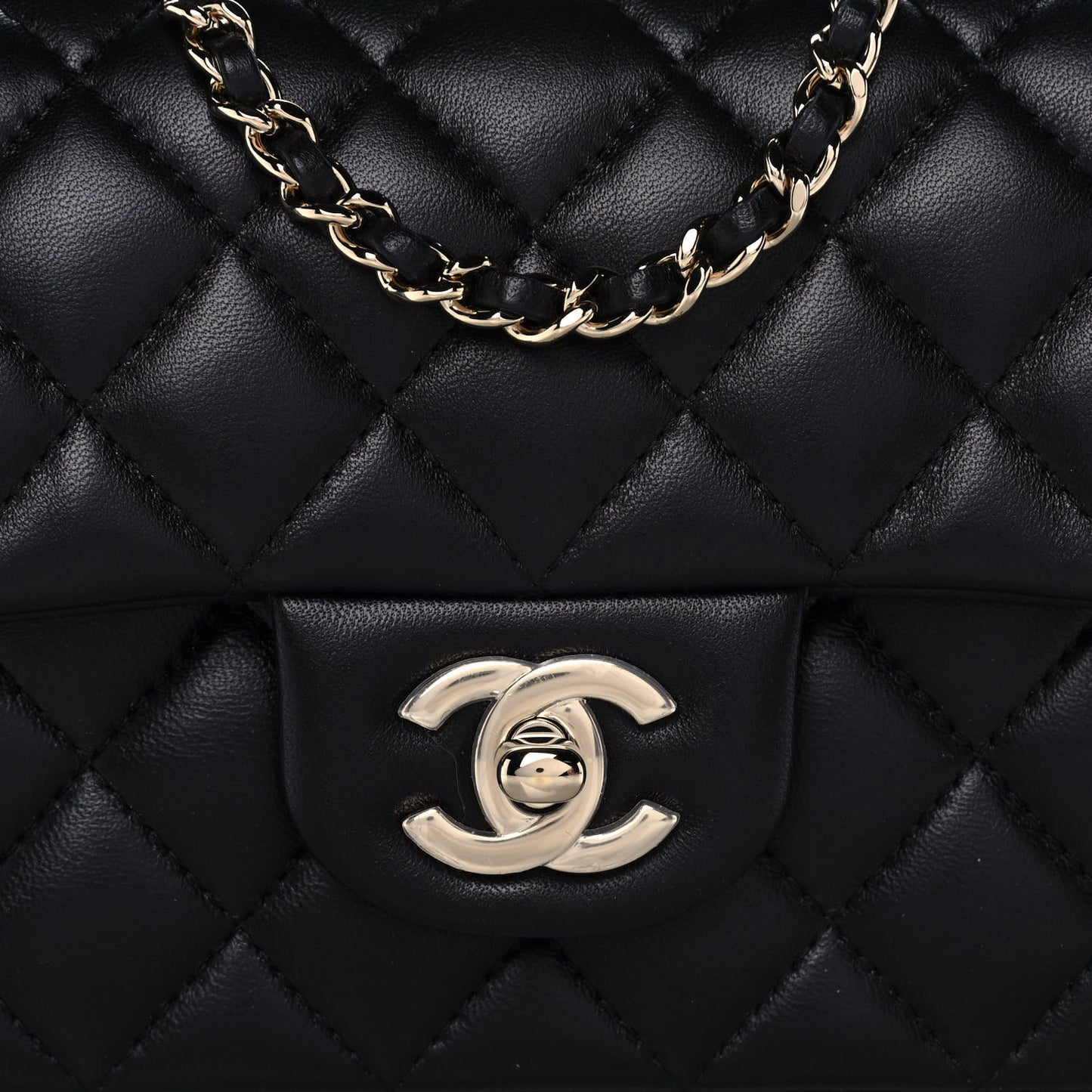 Lambskin Quilted Mini Top Handle Rectangular Flap Black