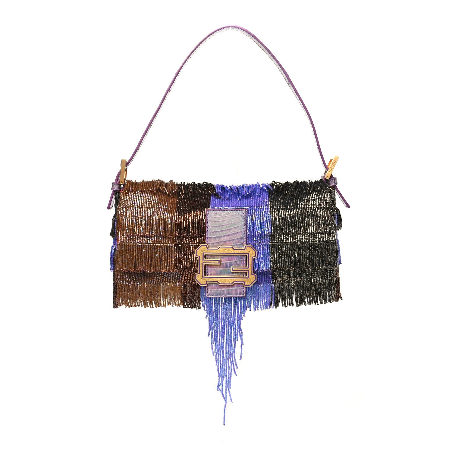 Fendi Lizard Beaded Fringe Baguette Multicolor 1 of 14