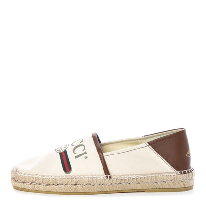 Gucci Canvas Miro Soft Calfskin Logo Mens Espadrilles 9 Greggio Cuir 1 of 8