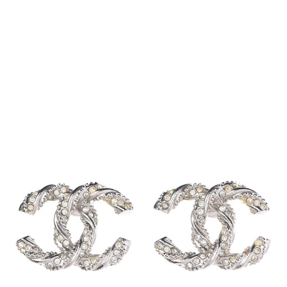 Chanel Crystal CC Twisted Earrings Silver 1 of 5