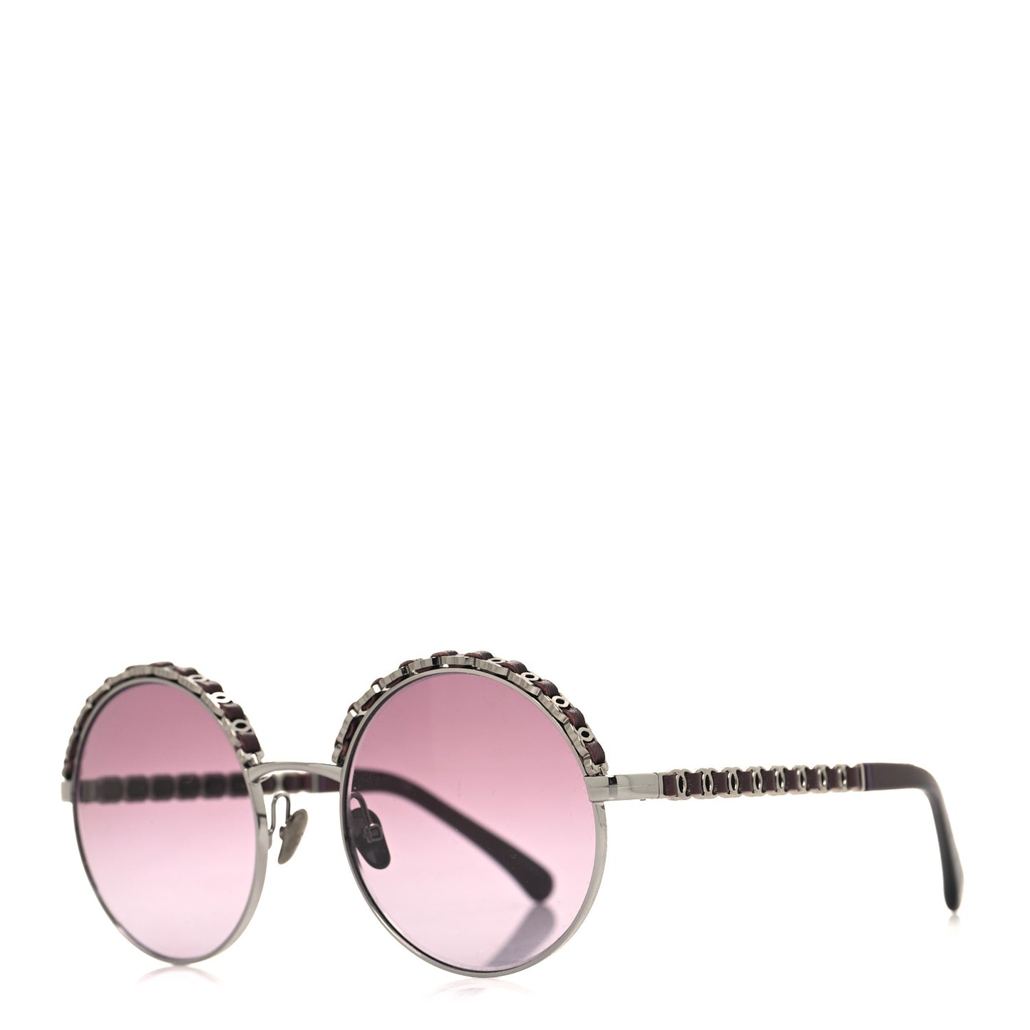 Metal Calfskin Round Chain Sunglasses 4265-Q Brown