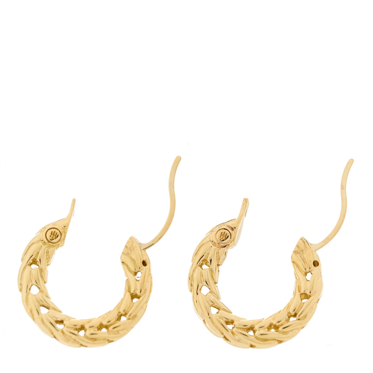 18K Yellow Gold Extra Small Carved Chain Hoop Earrings