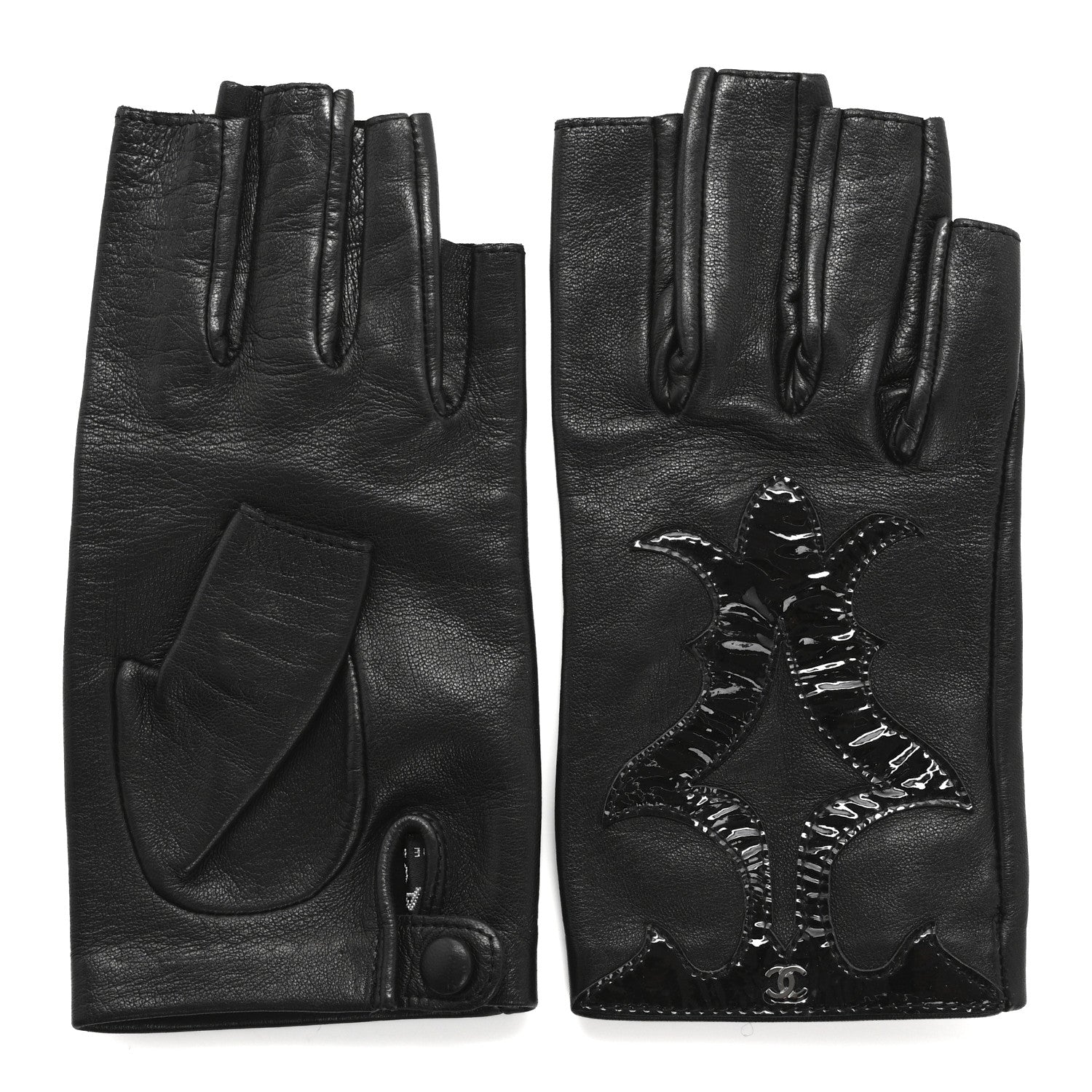 Chanel Lambskin Paris Dallas Fingerless CC Gloves 6 Black 2 of 9