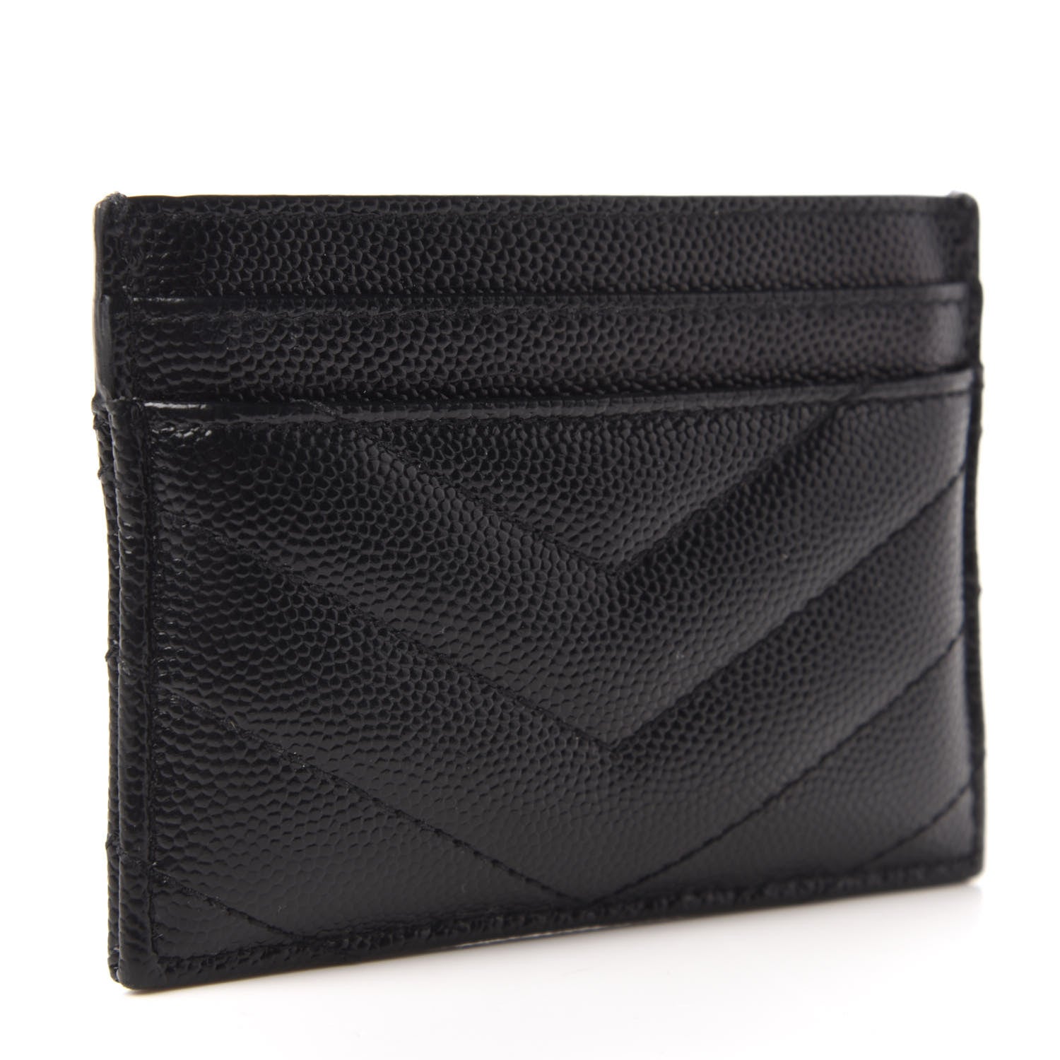 Saint Laurent Grain De Poudre Matelasse Chevron Monogram Credit Card Case Black 3 of 9