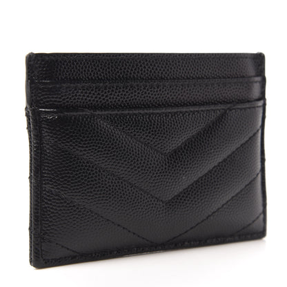 Saint Laurent Grain De Poudre Matelasse Chevron Monogram Credit Card Case Black 3 of 9