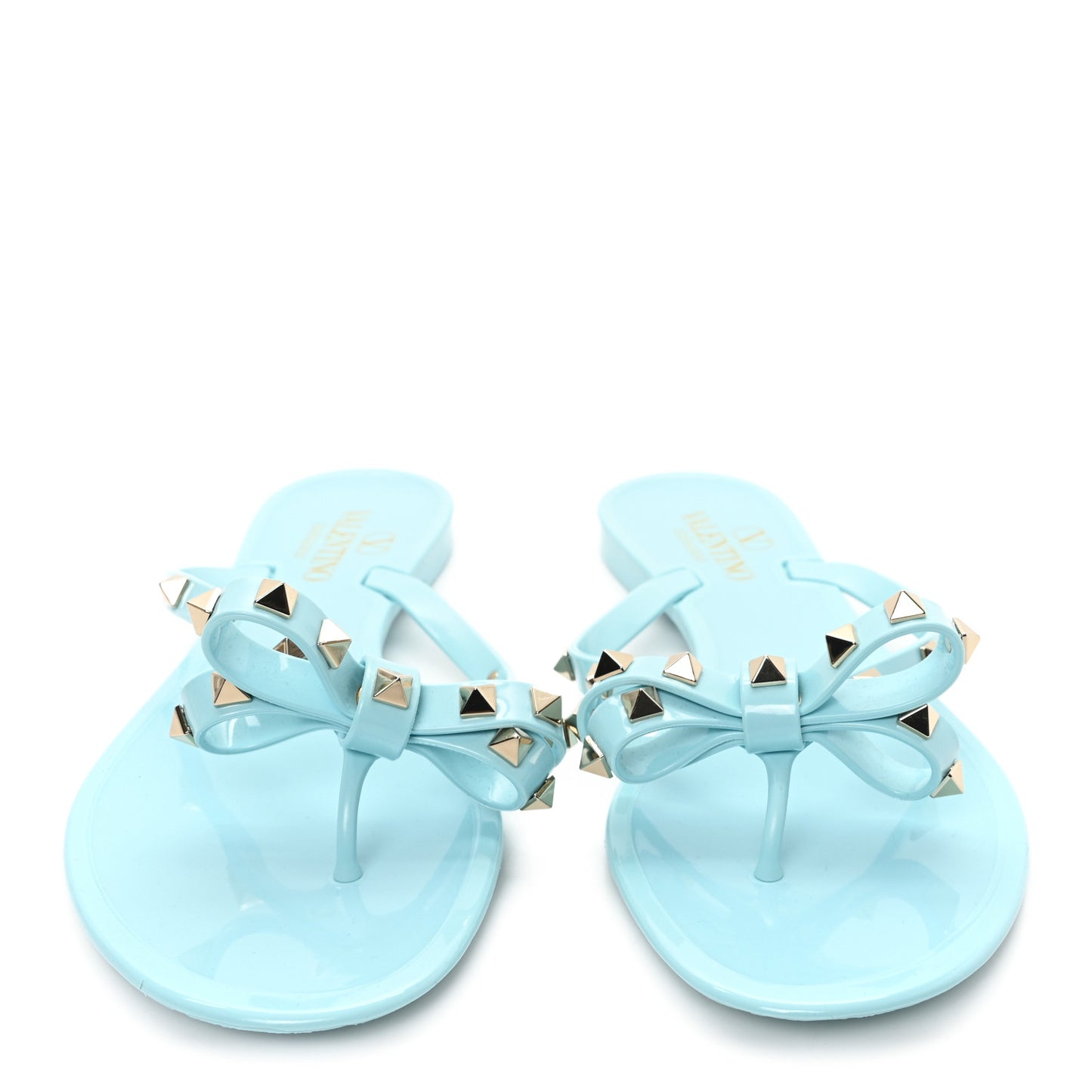 PVC Jelly Rockstud Bow Thong Sandals 41 Light Blue