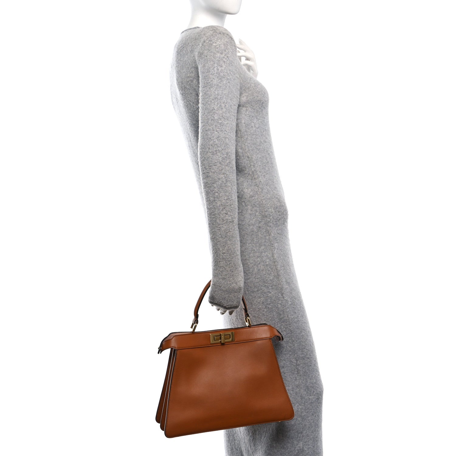 Fendi Vitello Seta Shiny Nappa Medium Peekaboo I SEE U Satchel Brandy Light Rose 2 of 11
