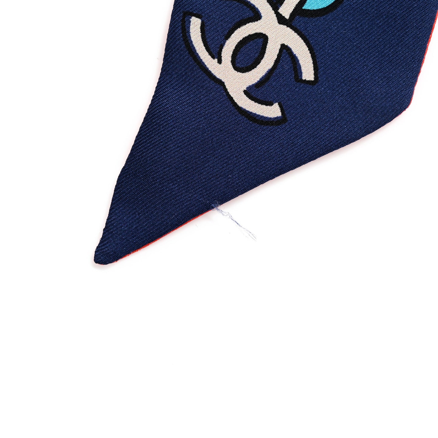 Silk Lucky Symbols Slim Bandeau Scarf Blue Orange