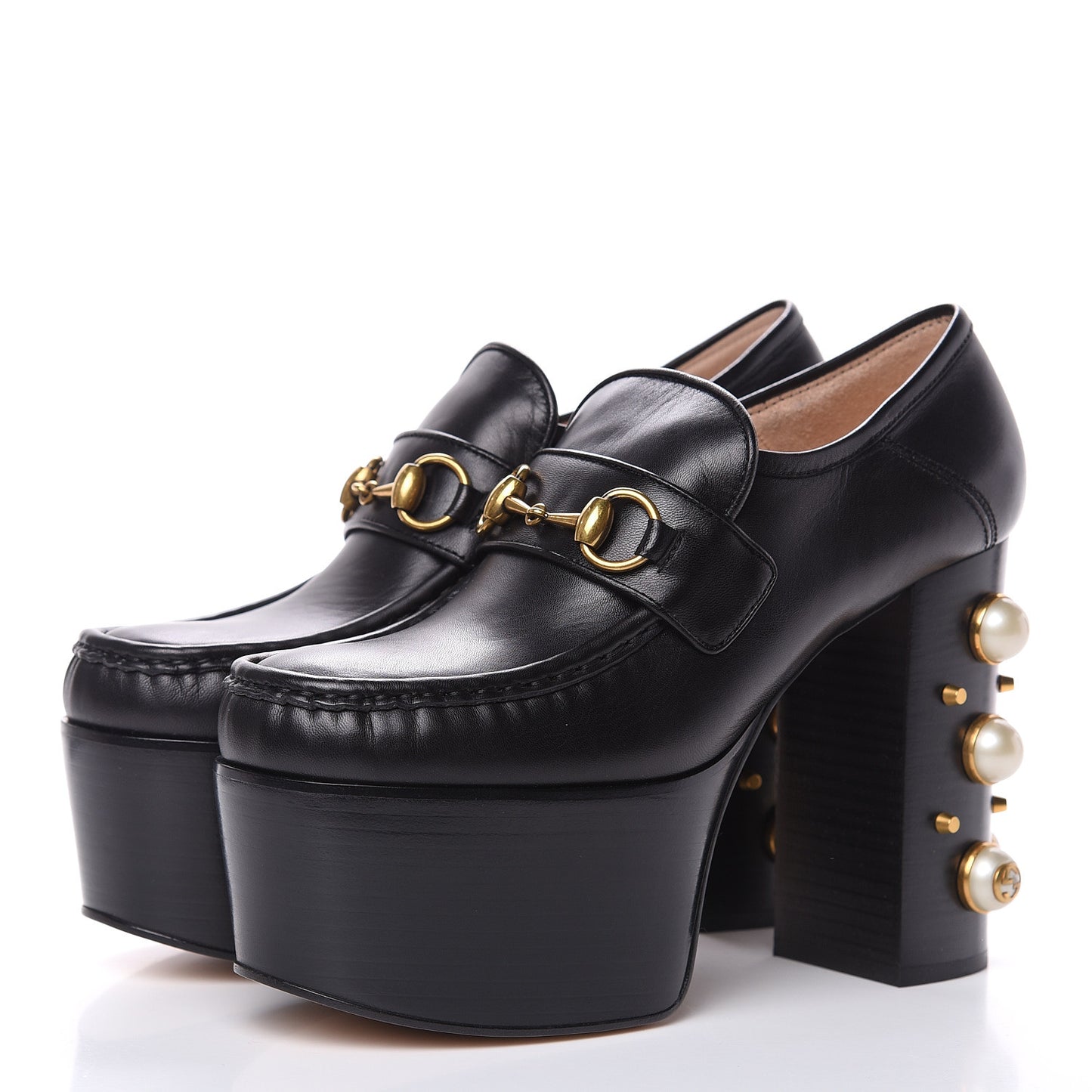 Malaga Kid Pearl Studded Vegas Platform Loafers 38 Black