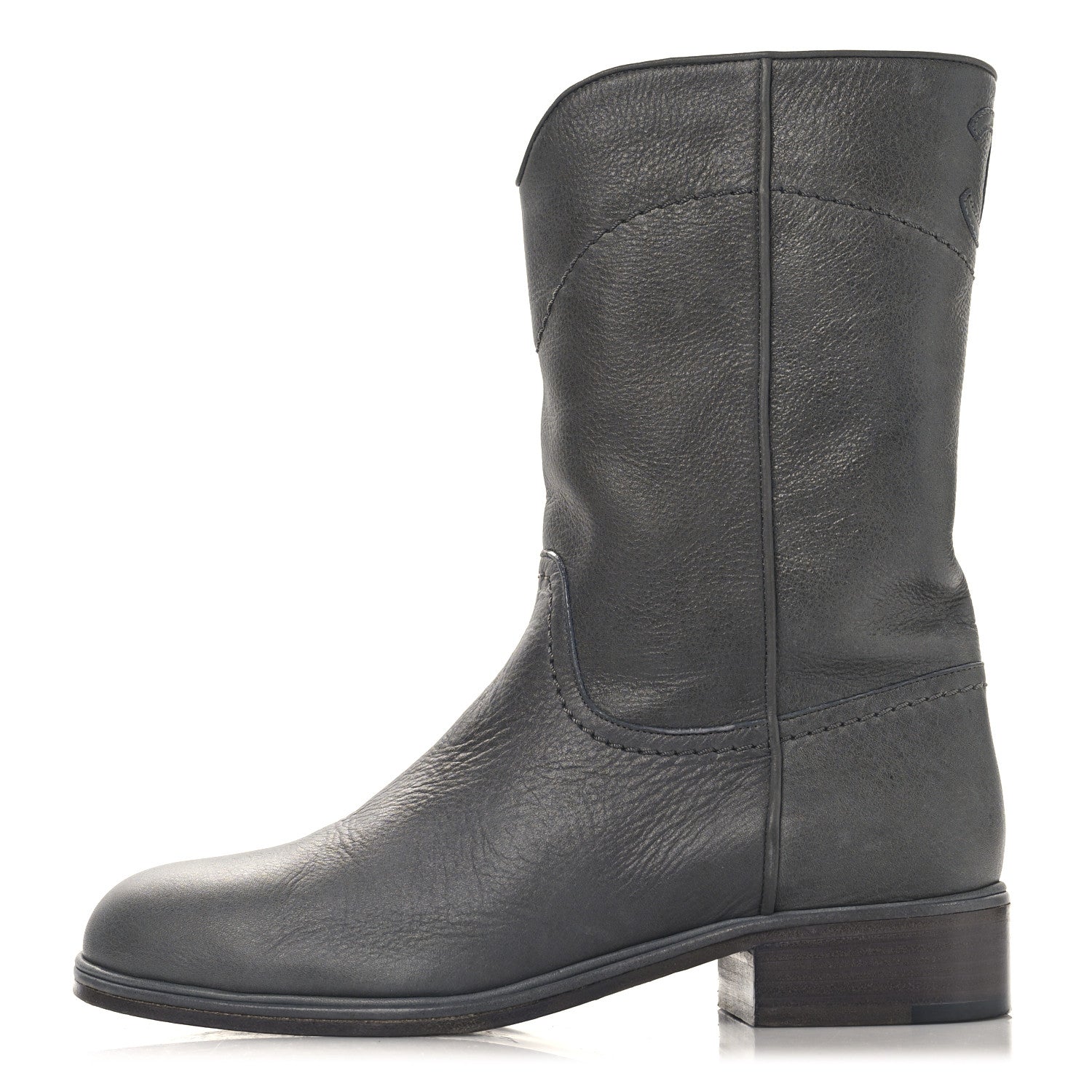 Chanel Calfskin Ascot CC Boots 37.5 Gray 1 of 9