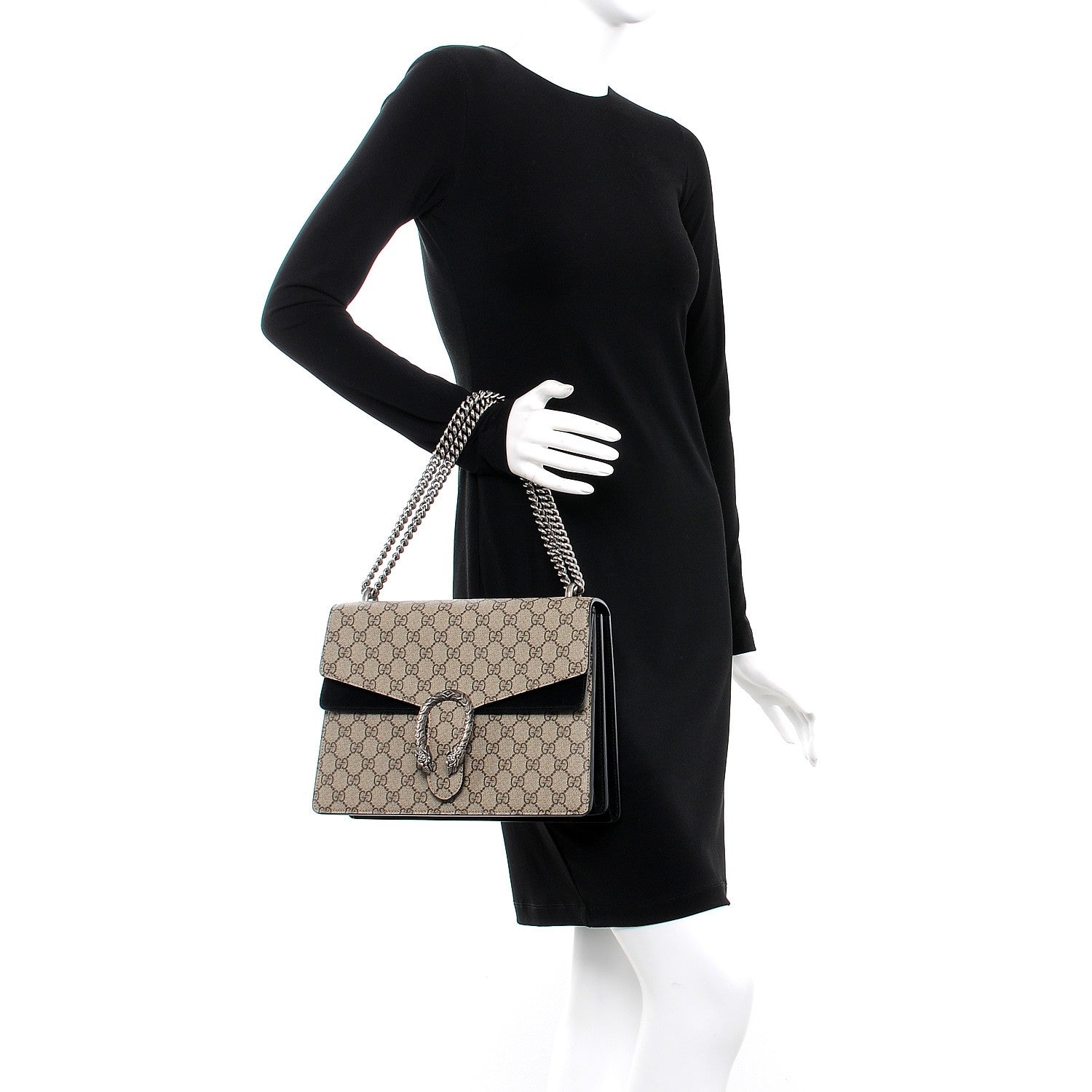 Gucci GG Supreme Monogram Medium Dionysus Shoulder Bag Black 3 of 9