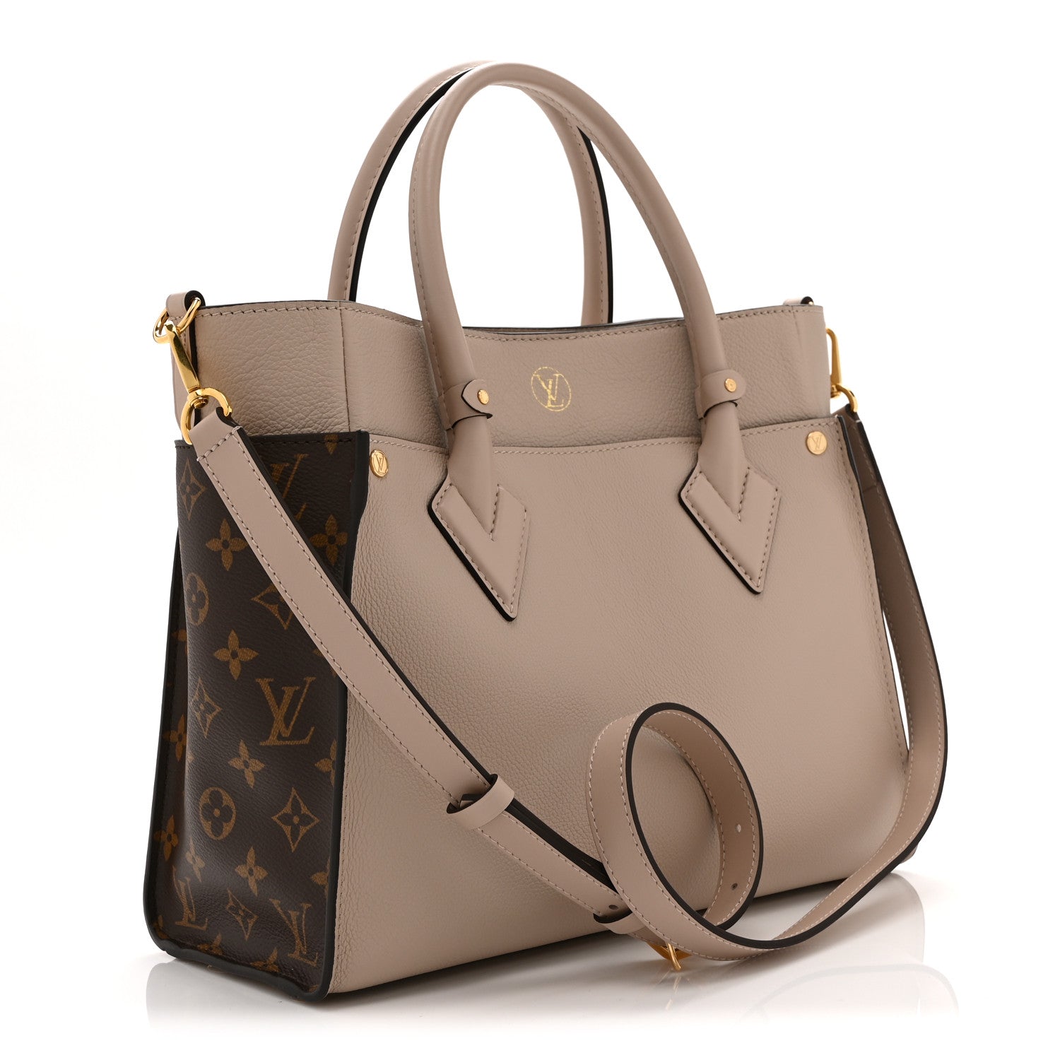 Louis Vuitton Calfskin Monogram On My Side MM Greige 3 of 9