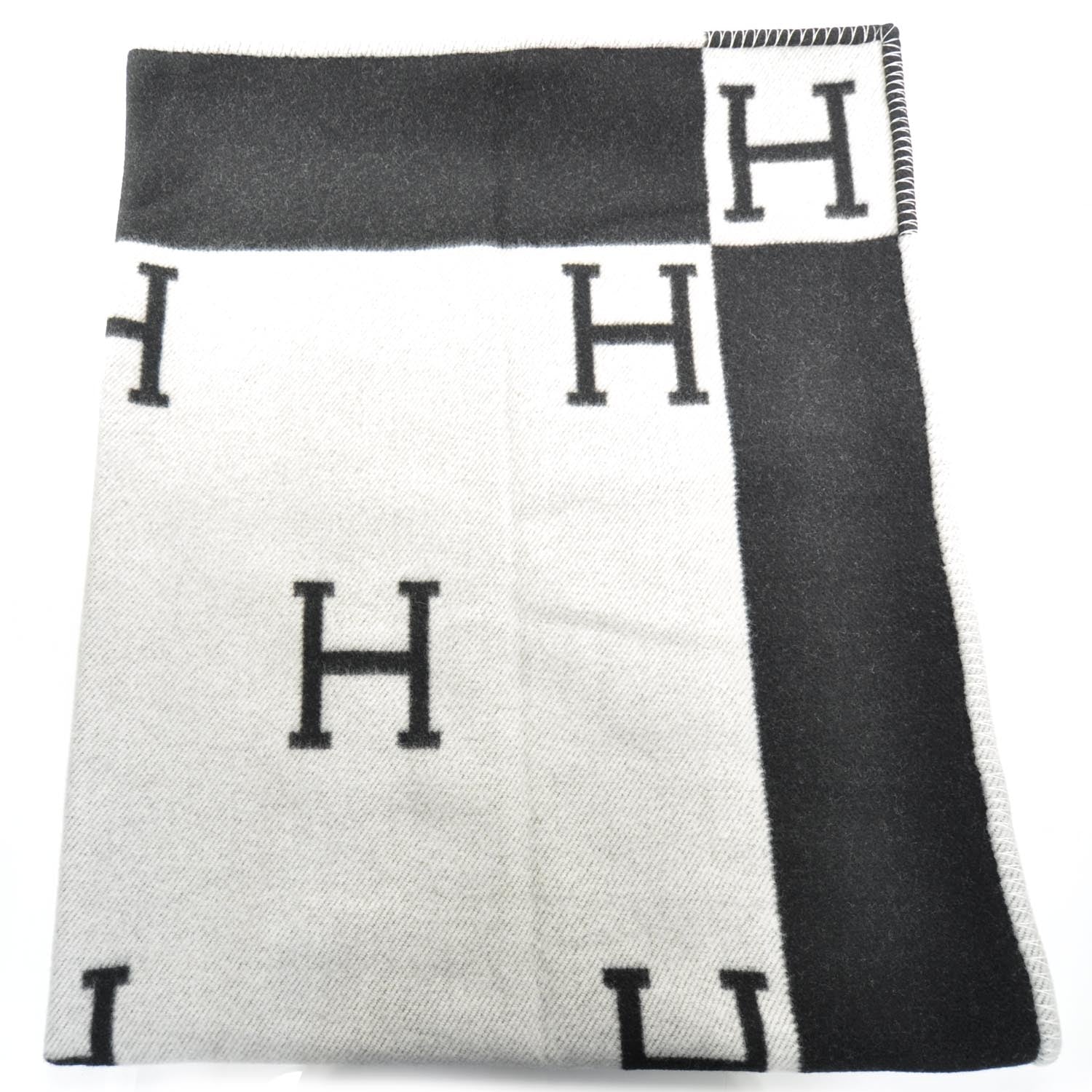 Hermes Wool Cashmere Signature Avalon Blanket Black 2 of 6