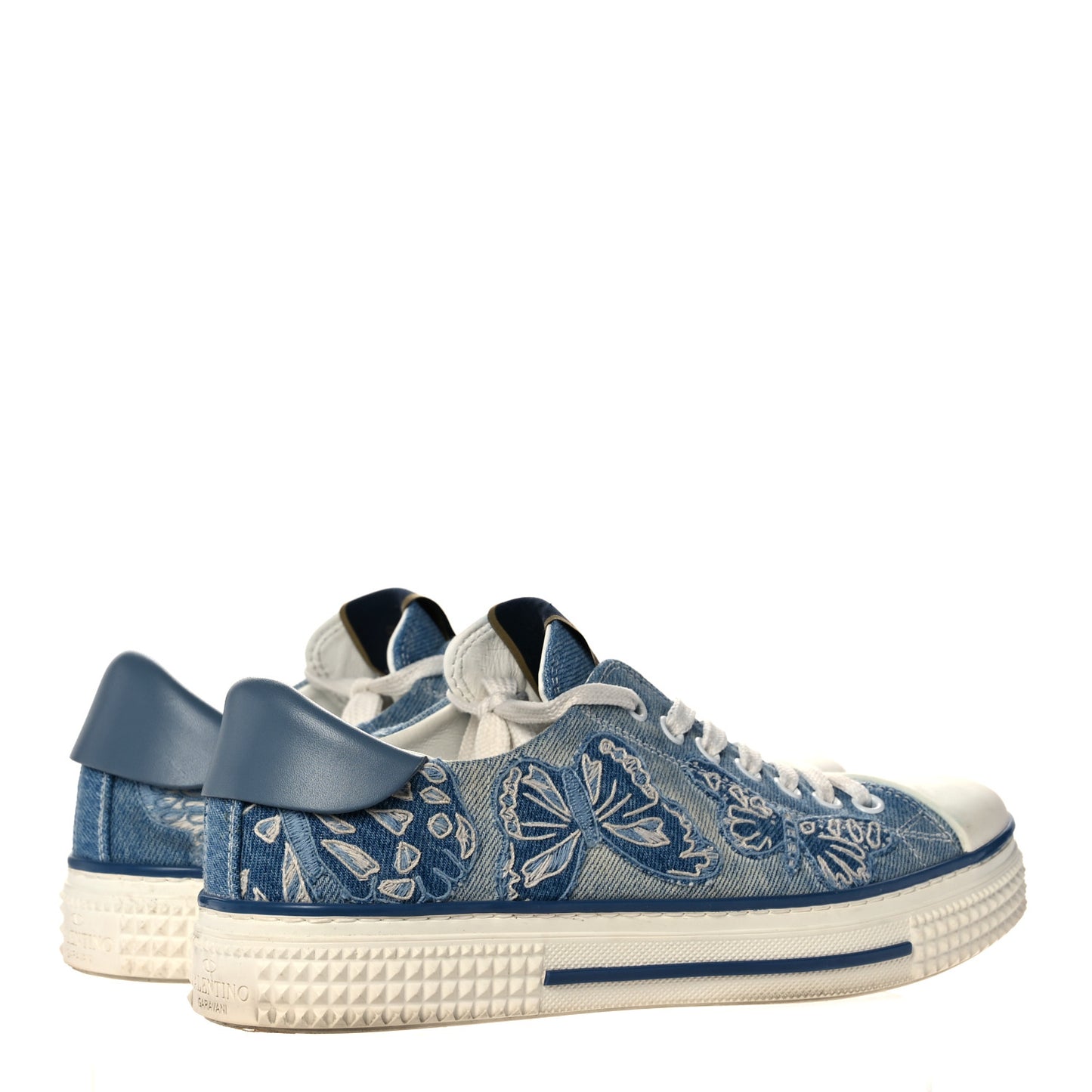 Denim Butterfly Embroidered Sneakers 38 Light Denim