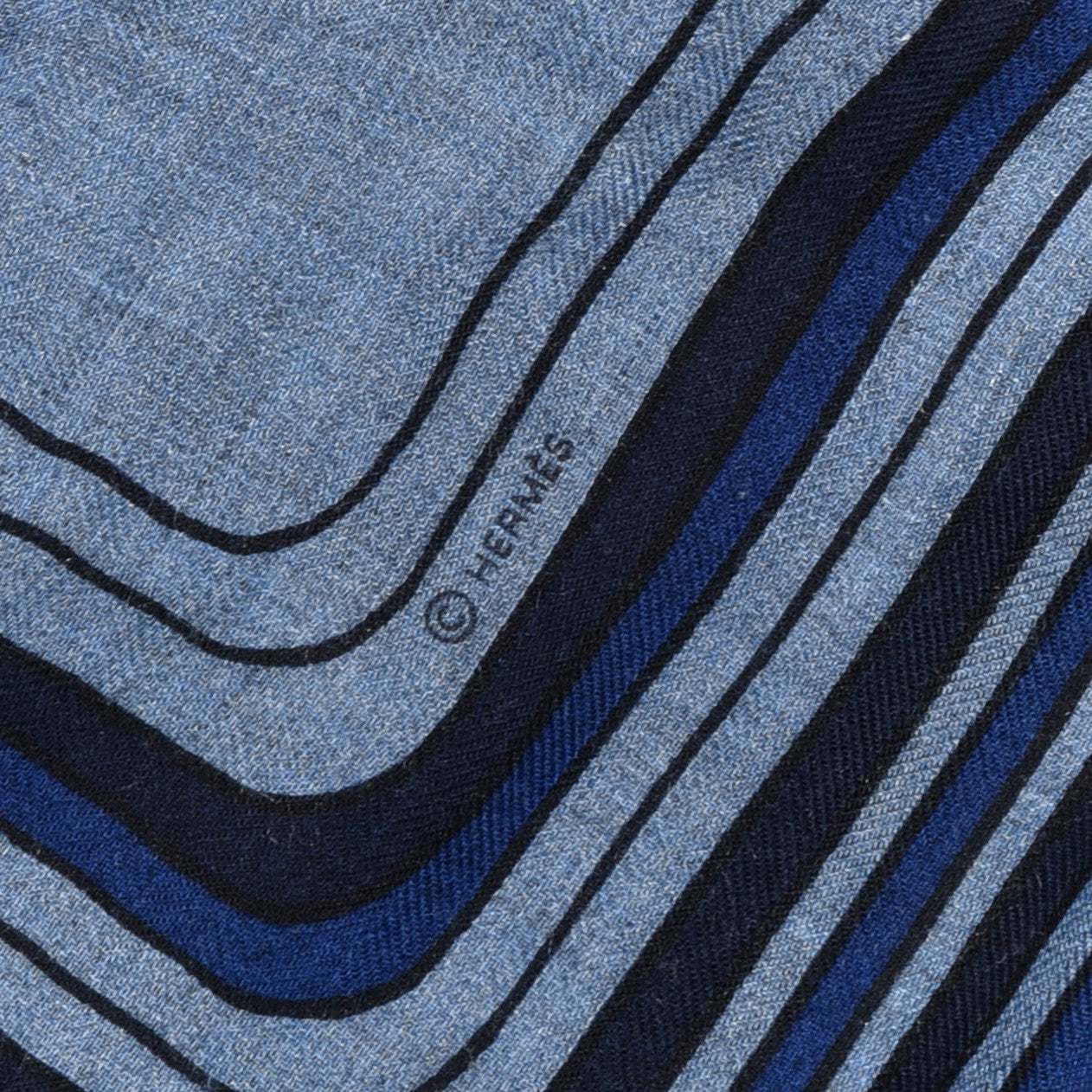 Cashmere Silk Pegase Paysage Shawl 140 Bleu Chine Marine