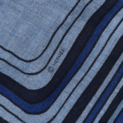 Hermes Cashmere Silk Pegase Paysage Shawl 140 Bleu Chine Marine 3 of 5