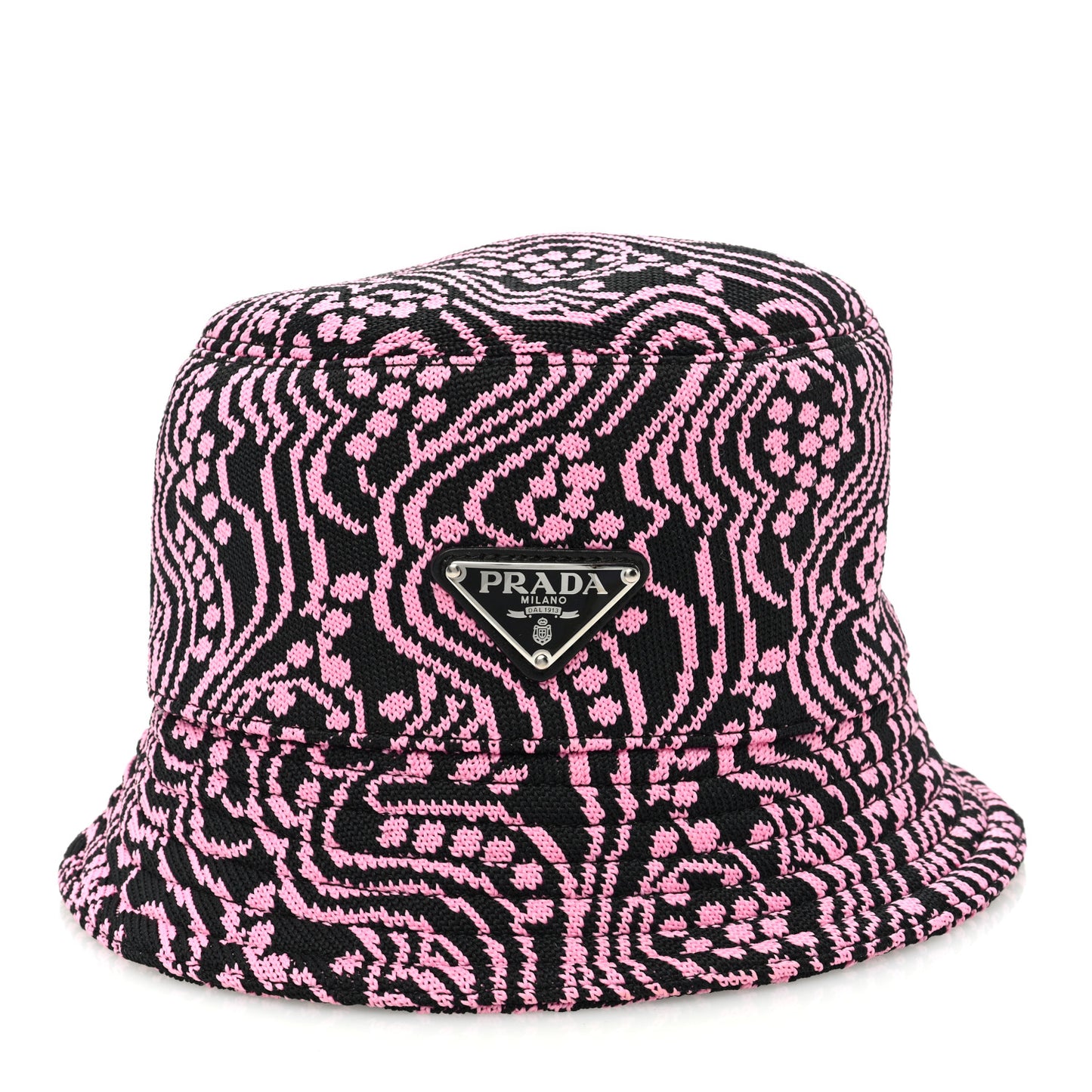 Maglia Jacquard Metal Triangle Logo Womens Bucket Hat M Black Rosa