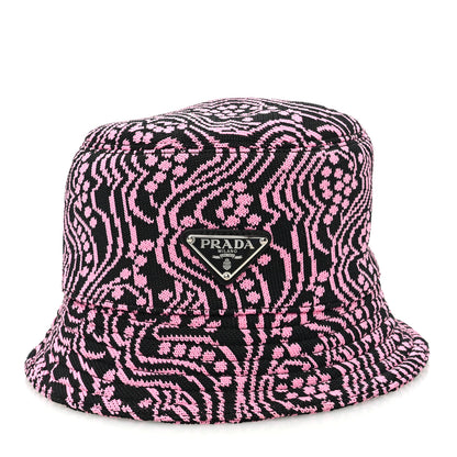Prada Maglia Jacquard Metal Triangle Logo Womens Bucket Hat M Black Rosa 2 of 8