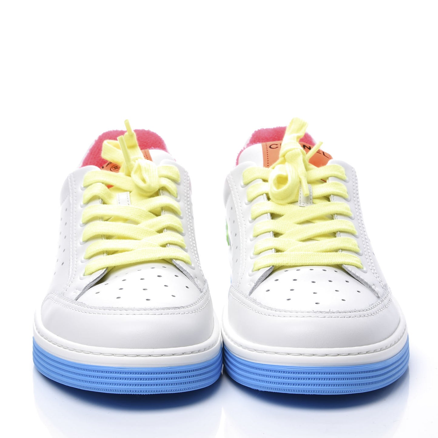 Calfskin Womens Logo Sneakers 39 White Multicolor