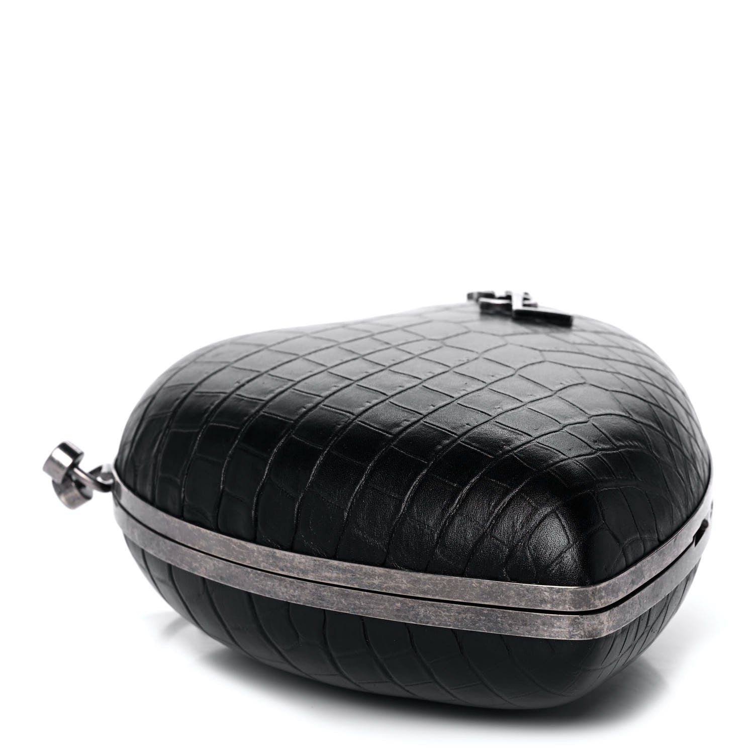 Saint Laurent Calfskin Crocodile Embossed Monogram Love Box Bag Black 4 of 11