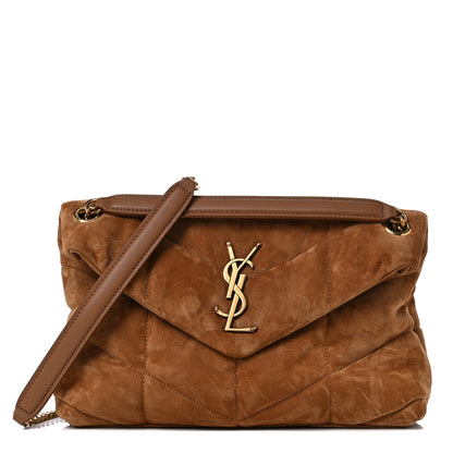 Saint Laurent Suede Calfskin Quilted Small Loulou Puffer Monogram Chain Satchel Cinnamon 1 of 10