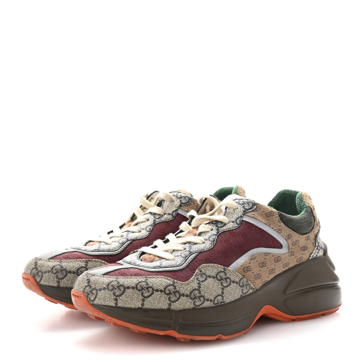 GG Supreme Monogram Mix Monogram Womens Rhyton Sneakers 39.5 Bordeaux Beige Ebony