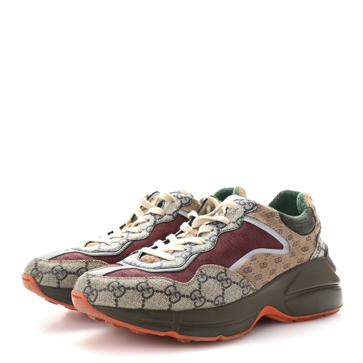 Gucci GG Supreme Monogram Mix Monogram Womens Rhyton Sneakers 39.5 Bordeaux Beige Ebony 4 of 8