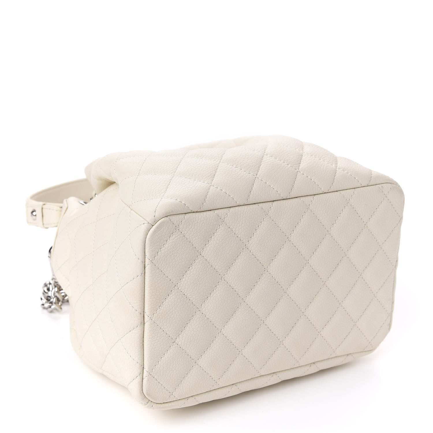 Chanel Caviar Flat Quilted Small Chain Bucket Bag Off White 5 of 11
