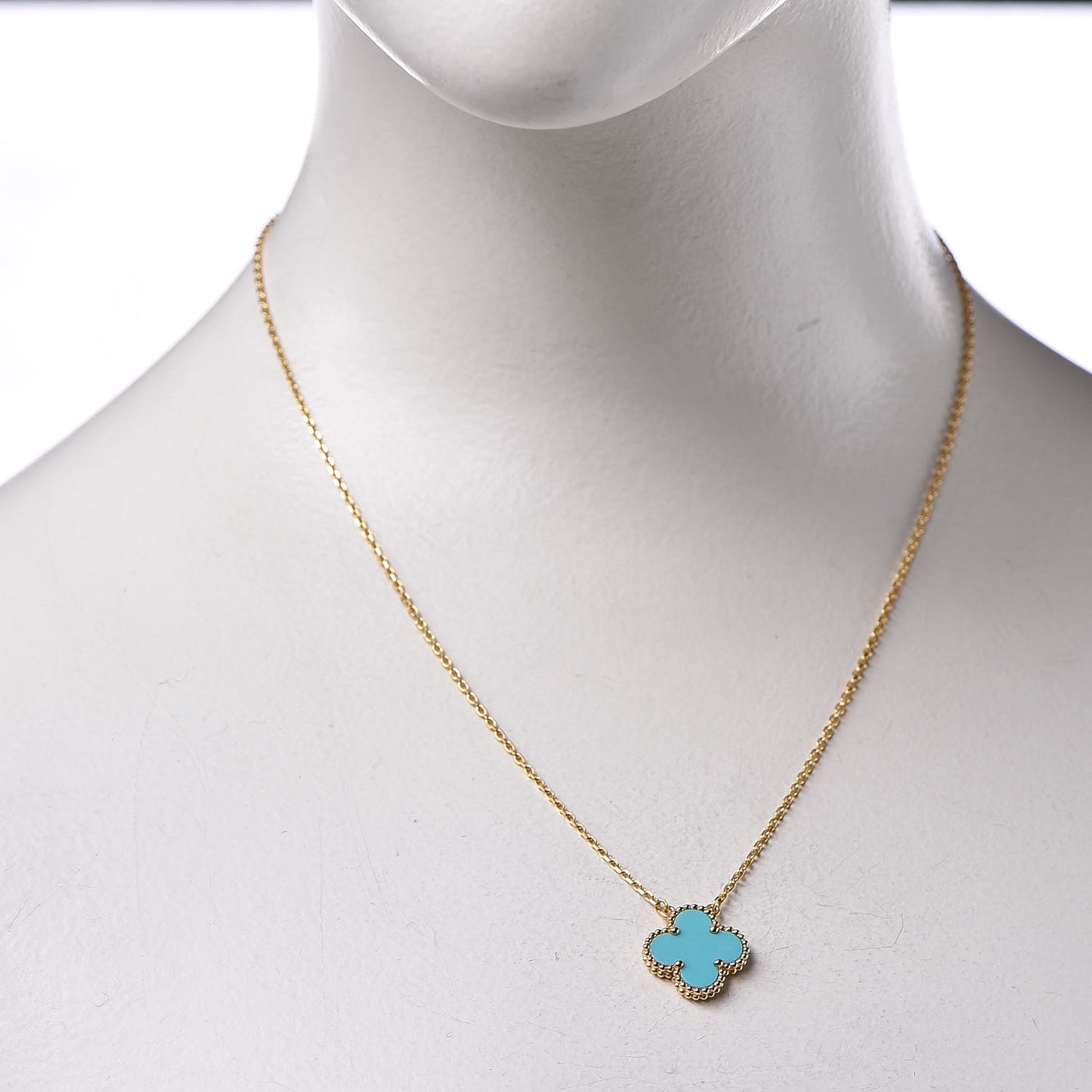 18K Yellow Gold Turquoise Vintage Alhambra Pendant Necklace