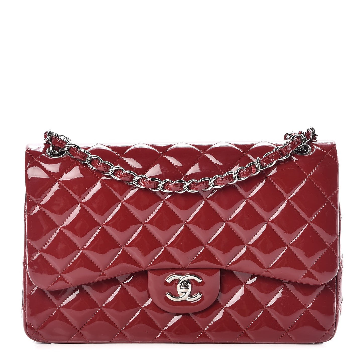 Patent Quilted Jumbo Double Flap Dark Red