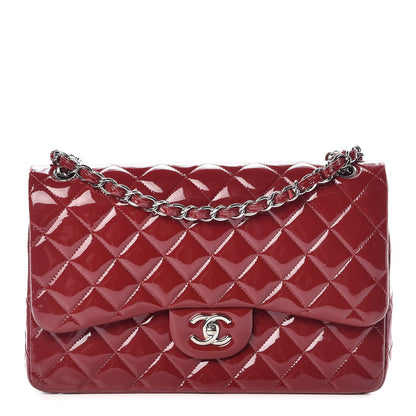 Chanel Patent Quilted Jumbo Double Flap Dark Red 1 of 15