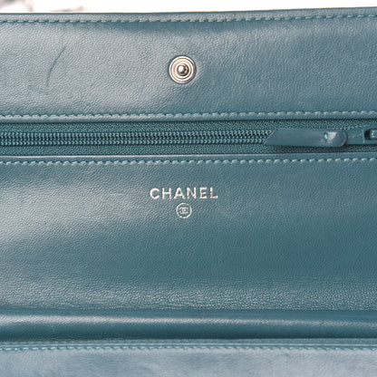 Chanel Lambskin Chevron Quilted Wallet On Chain WOC Blue 7 of 15
