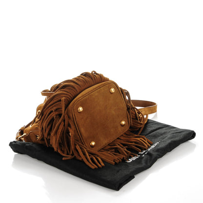 Saint Laurent Suede Calfskin Small Emmanuelle Fringe Bucket Bag Ocher 4 of 7